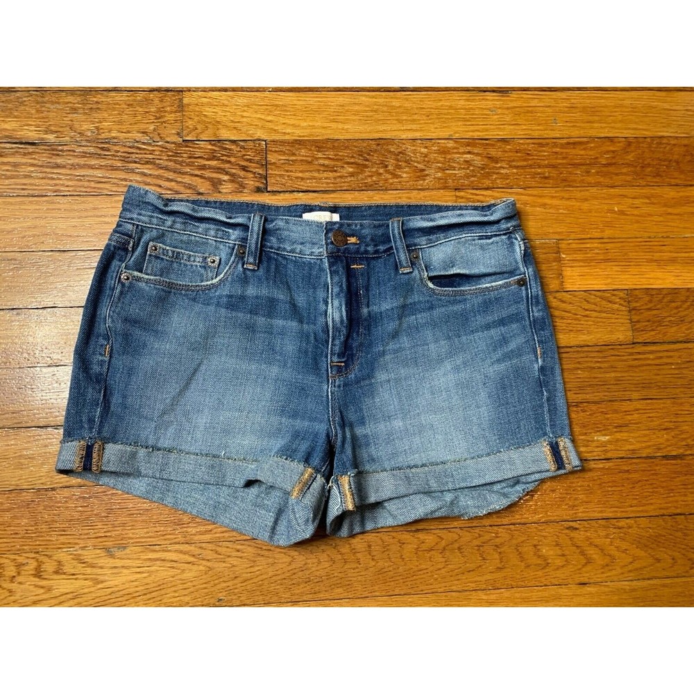 Jcrew cuffed distressed denim shorts blue